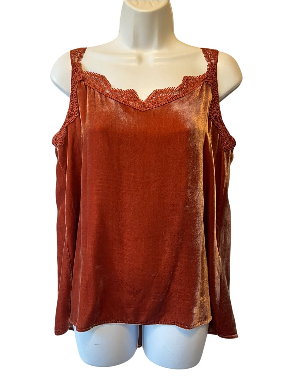 Sundance Hadley Velvet lace cami Silk blend M ginger orange Tank top Womens